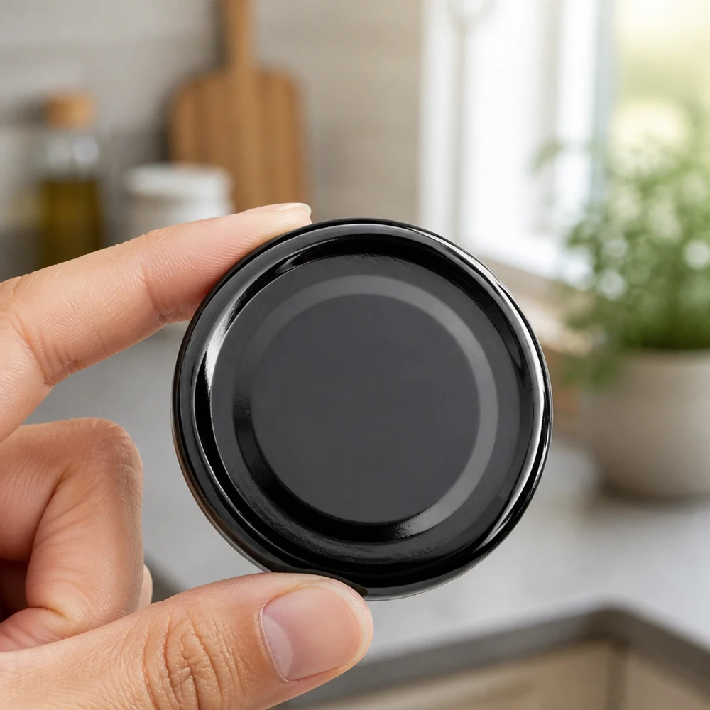 Couvercle métallique UNiTWIST BasicSeal noir 43 mm TO43 – Vue détaillée de la face inférieure