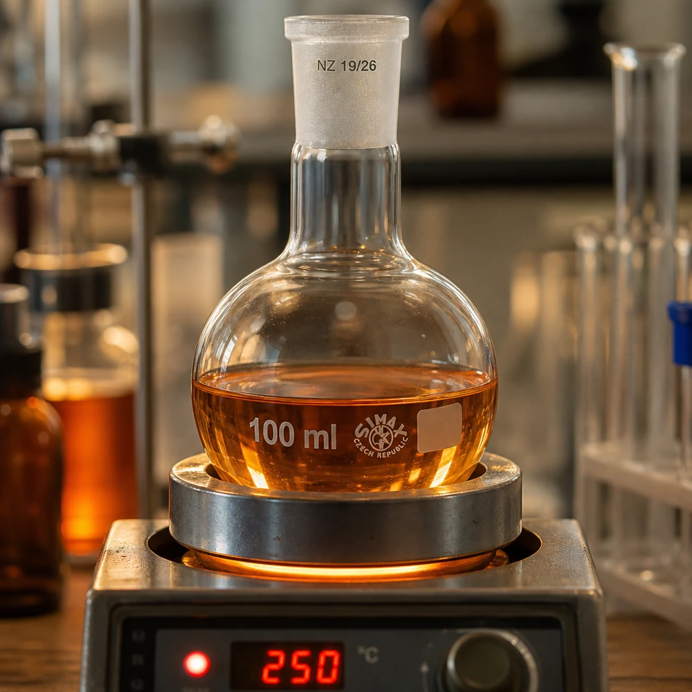 Ballon à fond plat 100 ml à col étroit, en verre borosilicate avec rodage normalisé 19/26 Ballon de réaction 100ml avec équipement de laboratoire moderne - marquage précis du volume et rodage normalisé