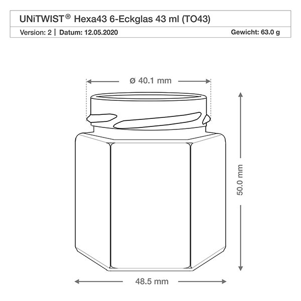 47ml Verre hexagonal sans couvercle (TO43) UNiTWIST