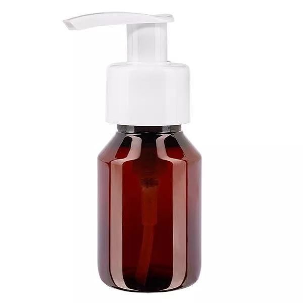 Bouteille PET 50ml avec pompe distributrice blanche