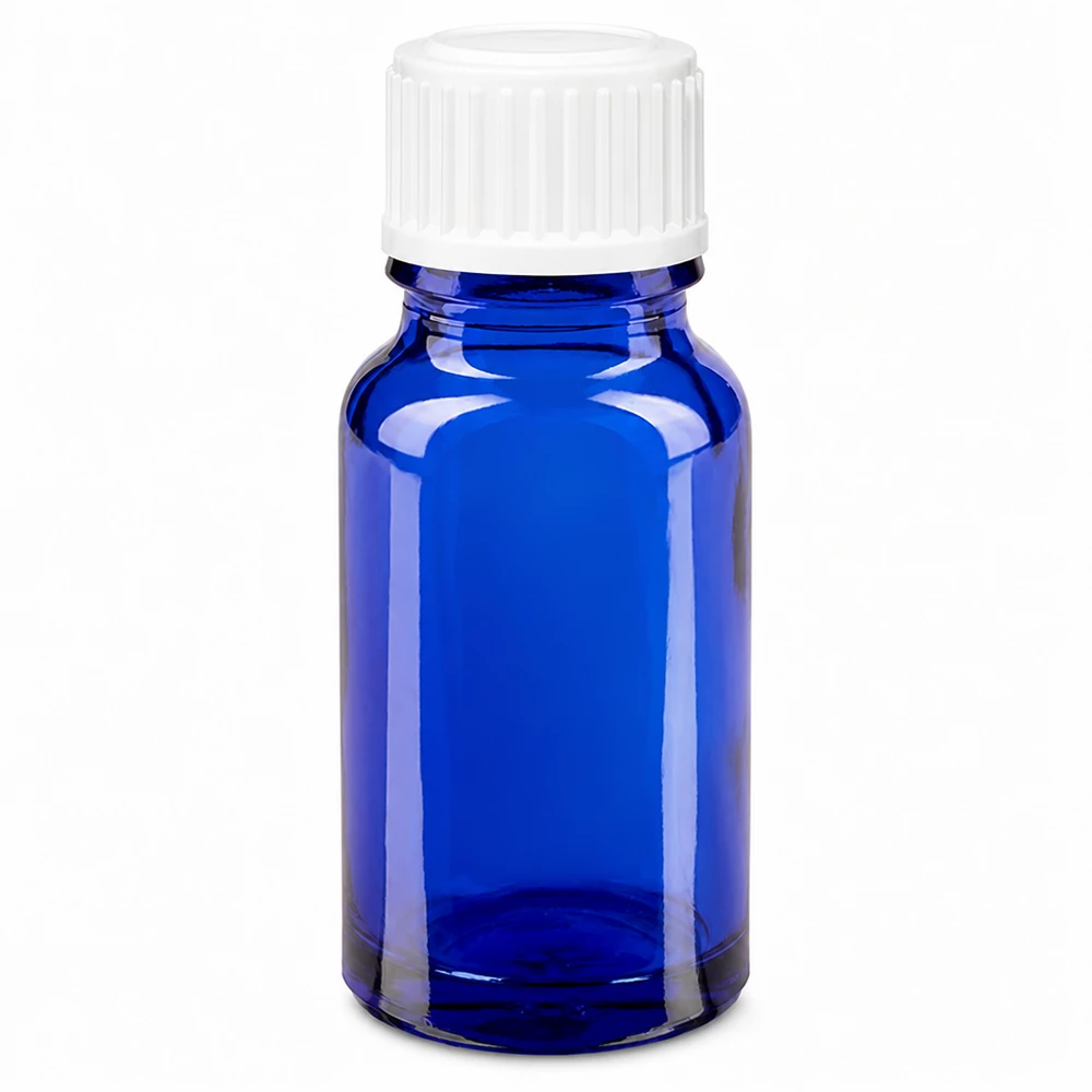 Flacon de pharmacie bleu 10ml bouchon vissable blanc standard Flacon en verre bleu de 10 ml avec bouchon de sécurité blanc pour enfants, destiné aux pharmacies