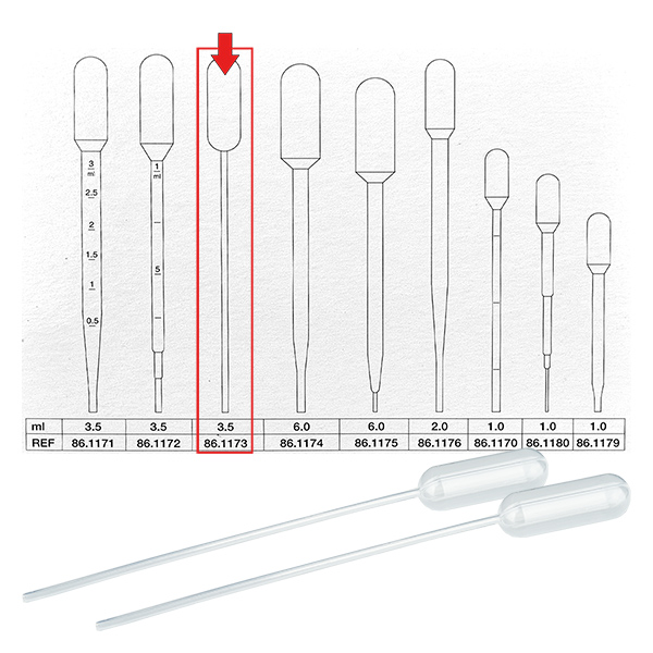 Pipette de transfert, volume nominal : 3,5 ml, (Lxl) : 155 x 12,5 mm,