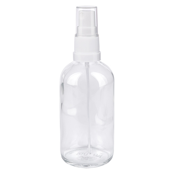 100ml vaporisateur blanc/tr. STD ClearLine UT18/100 Flacon pulvérisateur de 100 ml en verre transparent avec diffuseur blanc, série ClearLine
