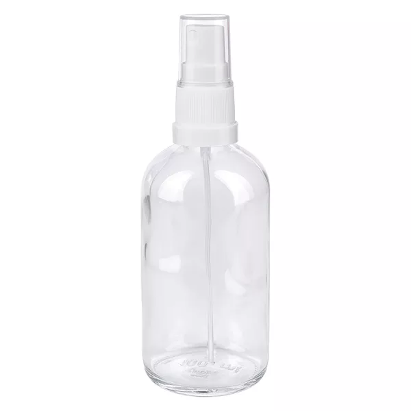 100ml vaporisateur blanc/tr. STD ClearLine UT18/100 Flacon pulvérisateur de 100 ml en verre transparent avec diffuseur blanc, série ClearLine