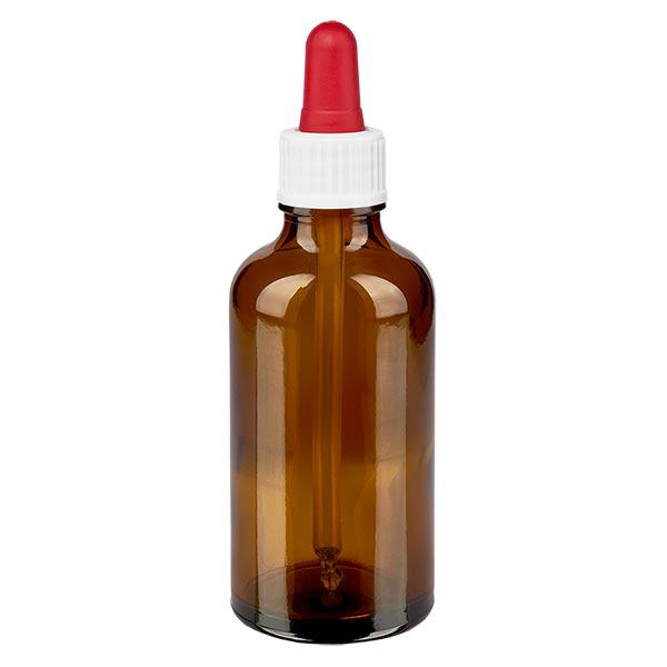 Flacon à pipette brun 50 ml + pipette rouge et blanche standard Flacon à pipette brun 50 ml + pipette rouge et blanche standard