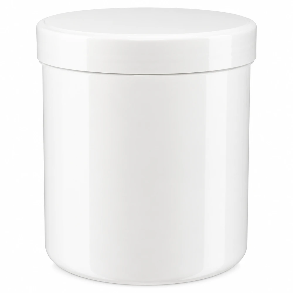 Pot à onguent blanc 20 g avec couvercle blanc (PP) Petit pot blanc en PP de 20 g avec couvercle à vis, destiné aux secteurs cosmétique et pharmaceutique