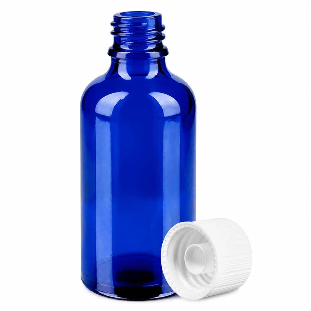 Flacon de 50ml 11mm SV blanc STD BlueLine UT18/50 Flacon Blue Line de 50 ml à col étroit et bouchon blanc pour un dosage précis