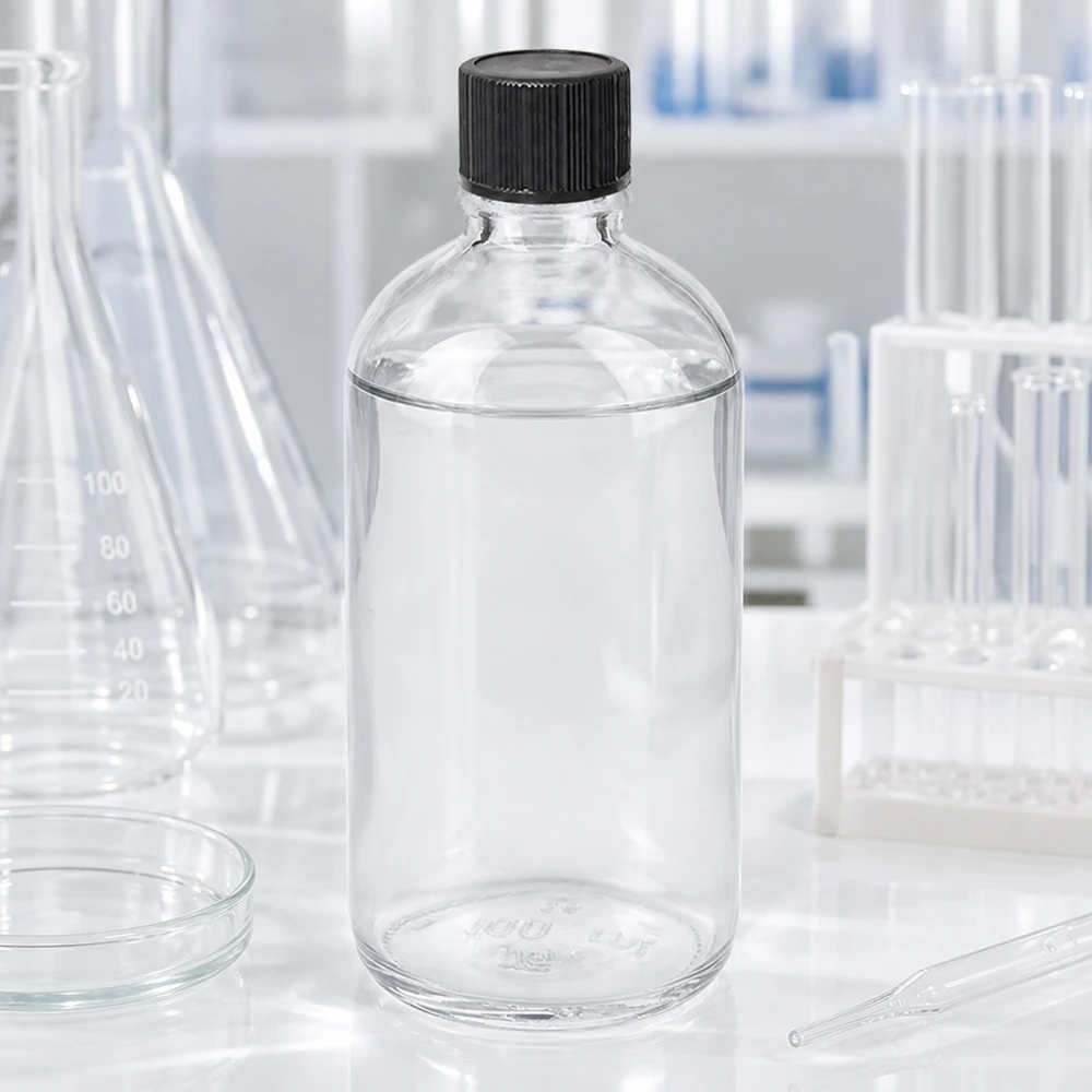 Environnement de laboratoire avec flacon compte-gouttes ClearLine STD UT18 de 100 ml, bouchon noir, ouverture de 1 mm