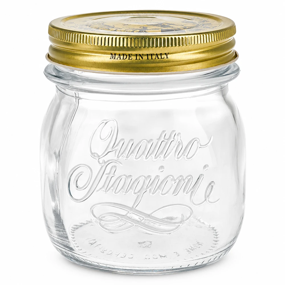 Verre rond 250ml « Quattro Stagioni » avec couvercle Pot rond 250ml Quattro Stagioni avec couvercle doré Made in Italy Pot de conservation et de stockage