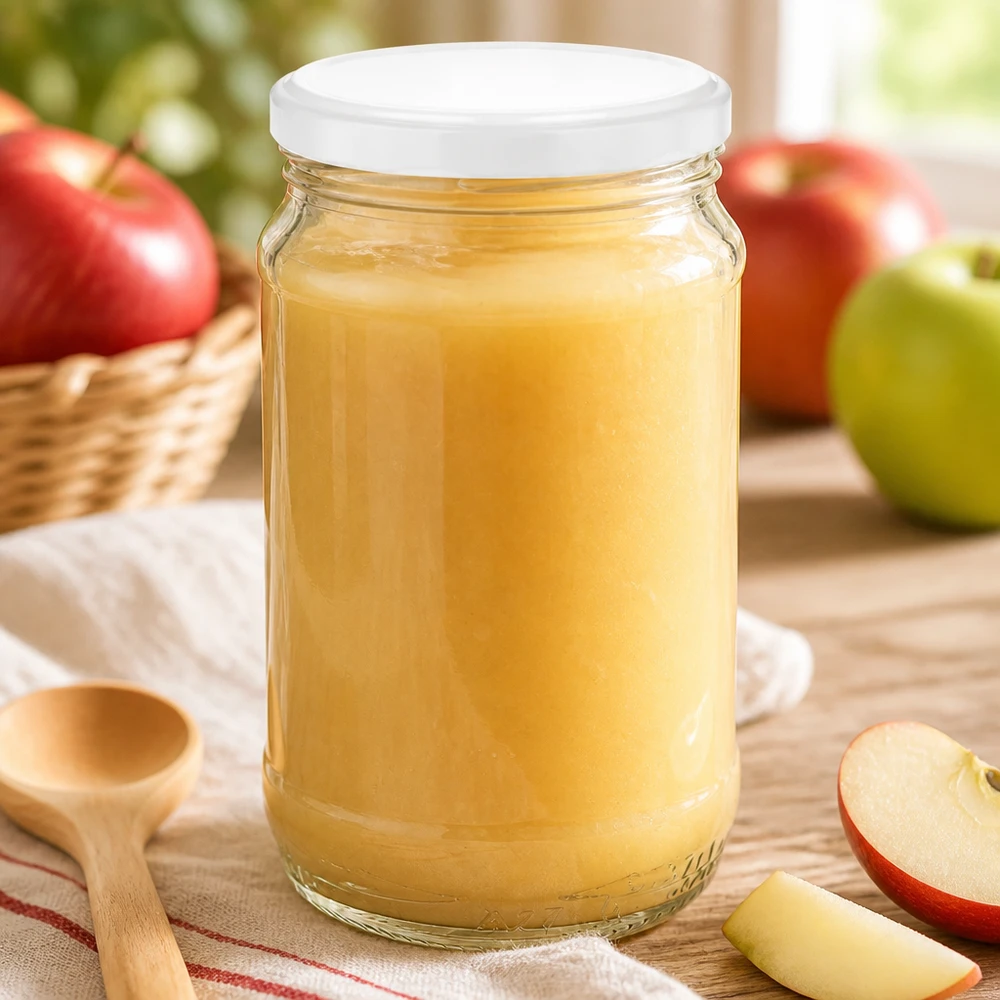 Bocal de conservation UNiTWIST de 370 ml avec couvercle BasicSeal blanc, idéal pour la mise en conserve de purée de fruits