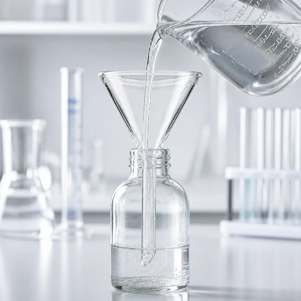 Entonnoir Ø 45mm - verre sodocalcique - angle 60° Entonnoir de précision 45mm en verre sodocalcique robuste avec un angle d'entonnoir de 60 degrés pour le travail en laboratoire