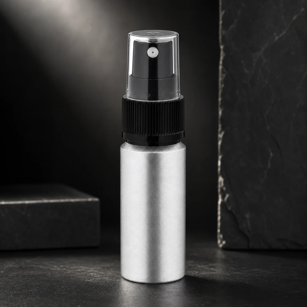 Bouteille en aluminium teinté 20 ml, avec vaporisateur à pompe noir Vaporisateur élégant de 20 ml en aluminium avec surface mate, idéal pour les voyages et les déplacements