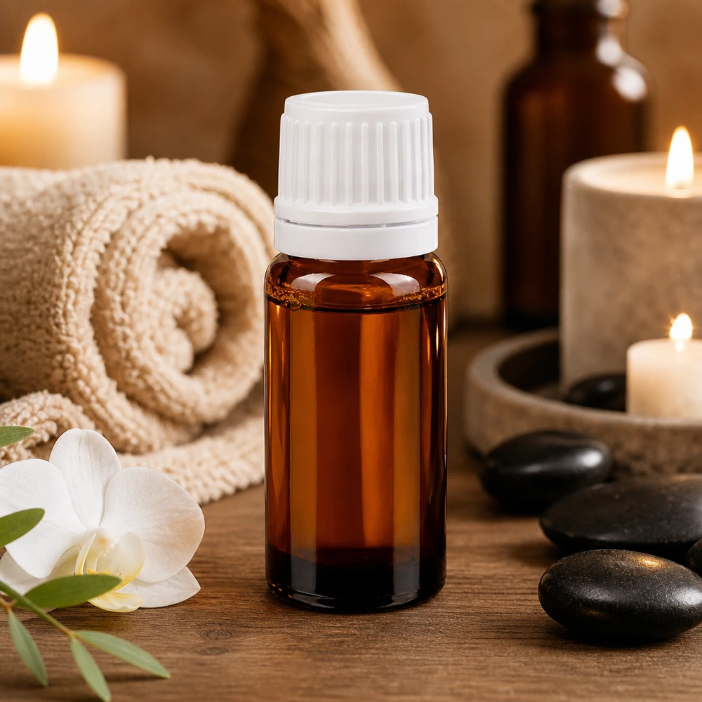 Petit flacon de pharmacie de 10 ml en verre ambré avec bouchon blanc, destiné aux cosmétiques et à la médecine naturelle