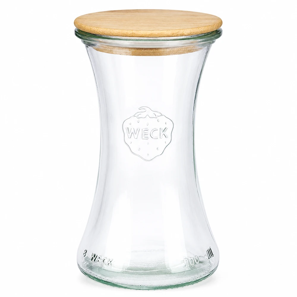 200ml bocal à gourmandises WECK RR60 avec couvercle en bois WECK Pot à délicatesse 200ml RR60 avec couvercle en bois Pot de conservation en verre transparent vide