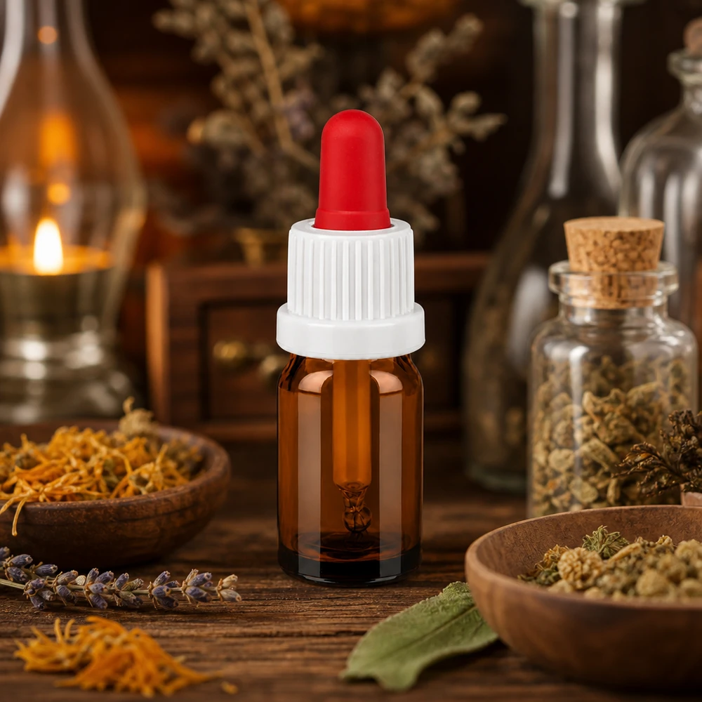 Flacon à pipette 5ml blanc/rouge OV BrownLine UT18/5 Bouteille à pipette de 5 ml de haute qualité en verre brun anti-UV avec bouchon de pipette ergonomique