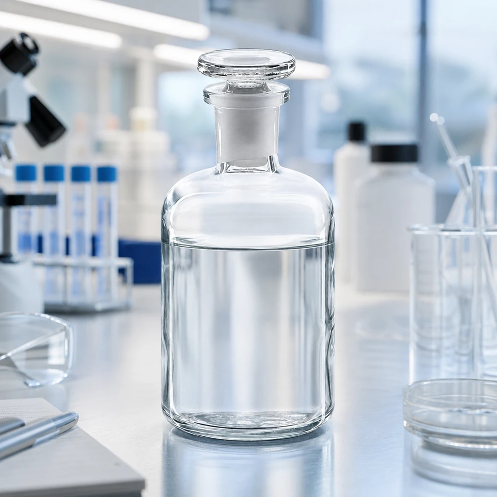 Flacon pharmaceutique 100 ml col étroit en verre clair + bouchon Flacon en verre pour produits chimiques, 100 ml, à épaulement arrondi et col étroit, muni d'un bouchon rodé, destiné aux produits chimiques de laboratoire