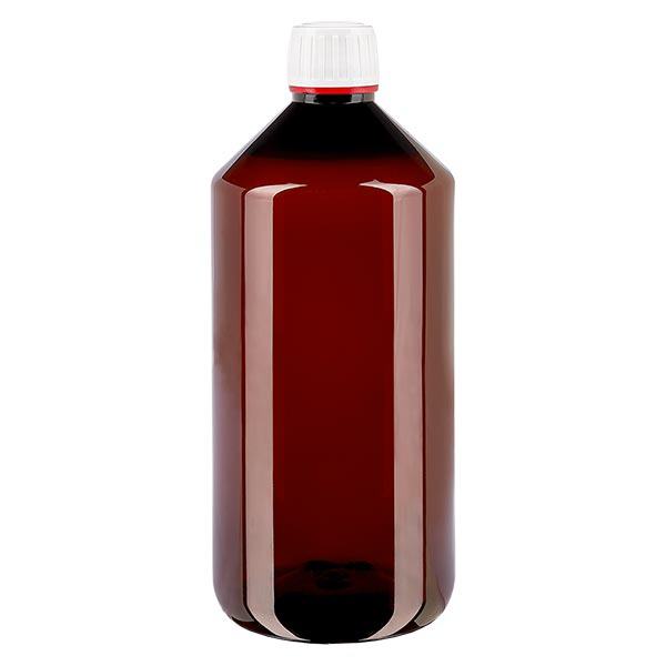 Bouteille PET 1000ml avec OV blanc finement strié Bouteille PET 1000ml avec OV blanc finement strié