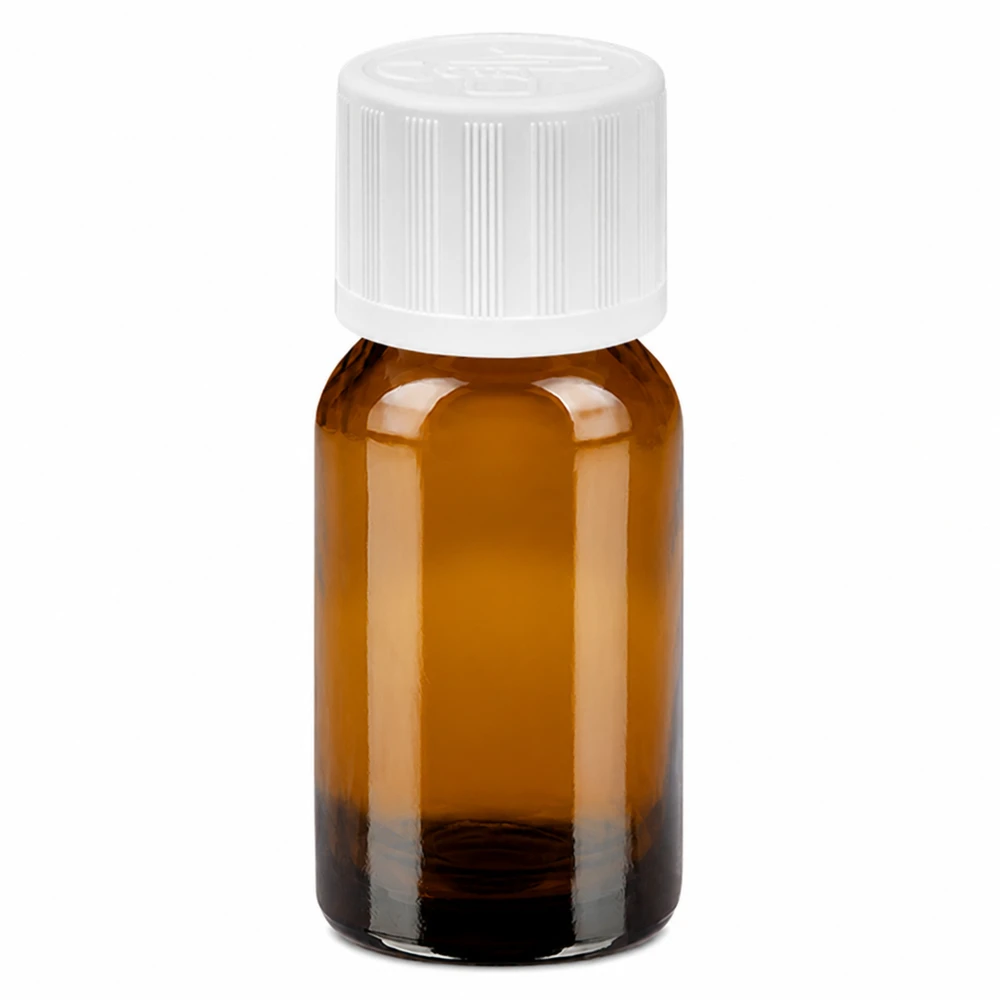 Flacon 10ml 11mm SV w. STD KiSi BrownLine UT18/10 Flacon en verre brun de 10 ml avec bouchon à vis blanc pour les applications de laboratoire et les médicaments