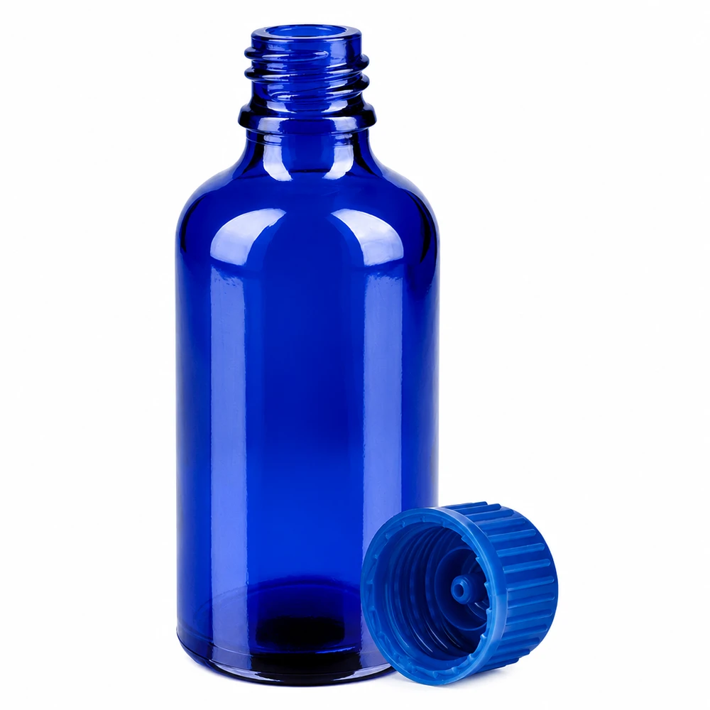Flacon de 50ml 11mm SV bleu STD BlueLine UT18/50 Bouteille de pharmacie de 50ml en bleu avec bouchon étanche pour cosmétiques et produits naturels