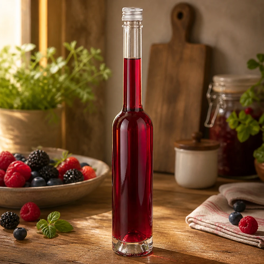 Bouteille en verre Toni de 100 ml avec bouchon à vis argenté - idéale pour les liqueurs de baies rouges et les extraits de fruits