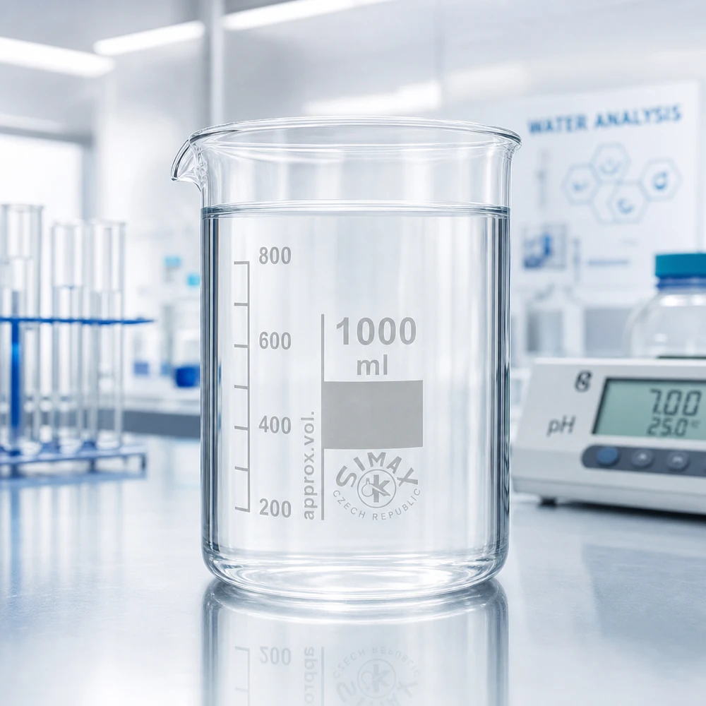 Gobelet en verre borosilicaté 1000ml forme basse avec lèvre verseuse pour un transvasement facile