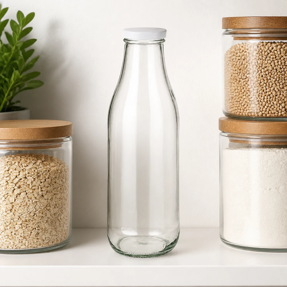 1000ml Bouteille avec couvercle BasicSeal blanc UNiTWIST Bouteille en verre 1000ml vide BasicSeal couvercle blanc Étagère de cuisine Bocaux de stockage Légumineuses Farine Durabilité