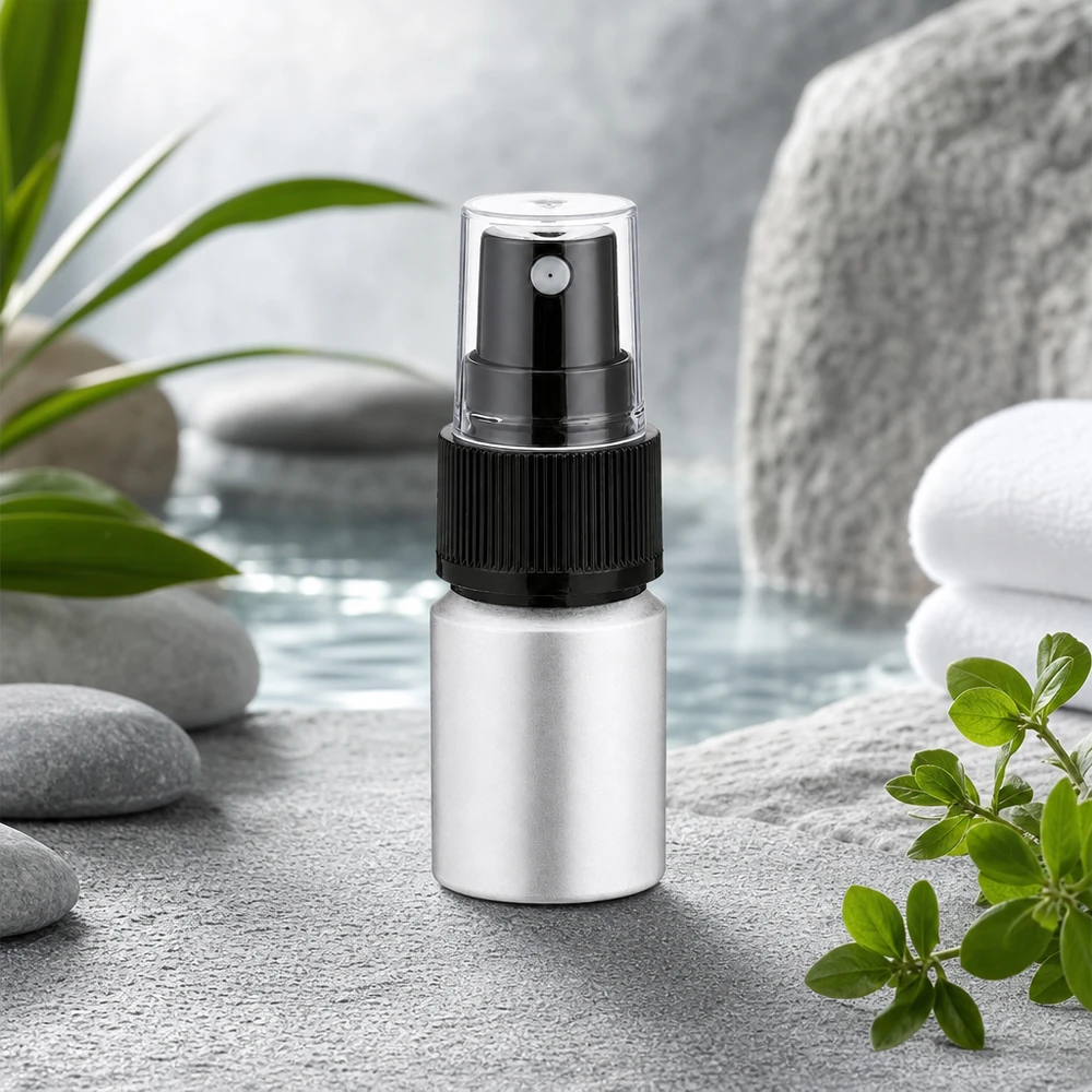 Bouteille en aluminium teinté 10 ml, avec vaporisateur à pompe noir Bouteille en aluminium rechargeable de 10 ml avec vaporisateur pour une conservation écologique des cosmétiques