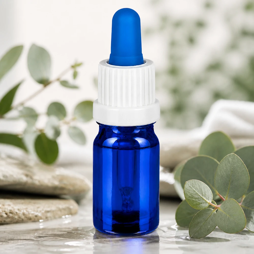 Flacon à pipette 5ml blanc/bleu OV BlueLine UT18/5 Flacon compte-gouttes 5ml de haute qualité en verre borosilicaté robuste de couleur bleu cobalt intense