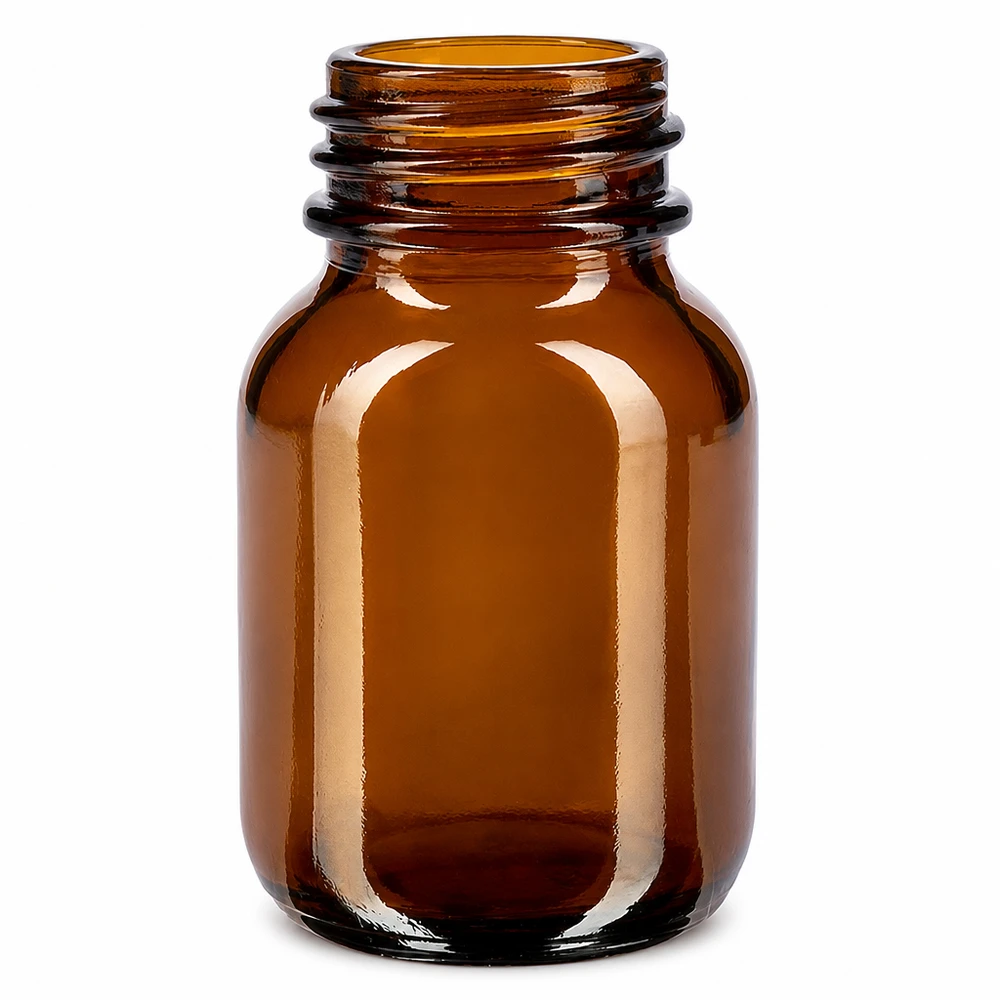 Bocal à col large en verre ambré 50 ml, goulot DIN 32, sans couvercle Flacon à col large de 50ml en verre brun pour la cosmétique et la pharmacie