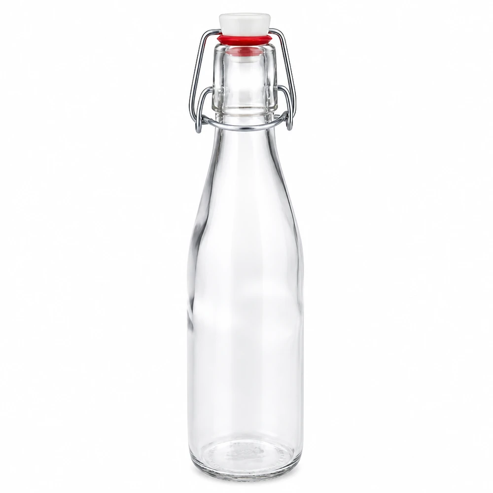 Bouteille en verre de 250 ml + bouchon mécanique en porcelaine UN.. Bouteille en verre de 250ml avec fermeture à étrier et bouchon en porcelaine blanche, bouteille vide transparente pour boissons
