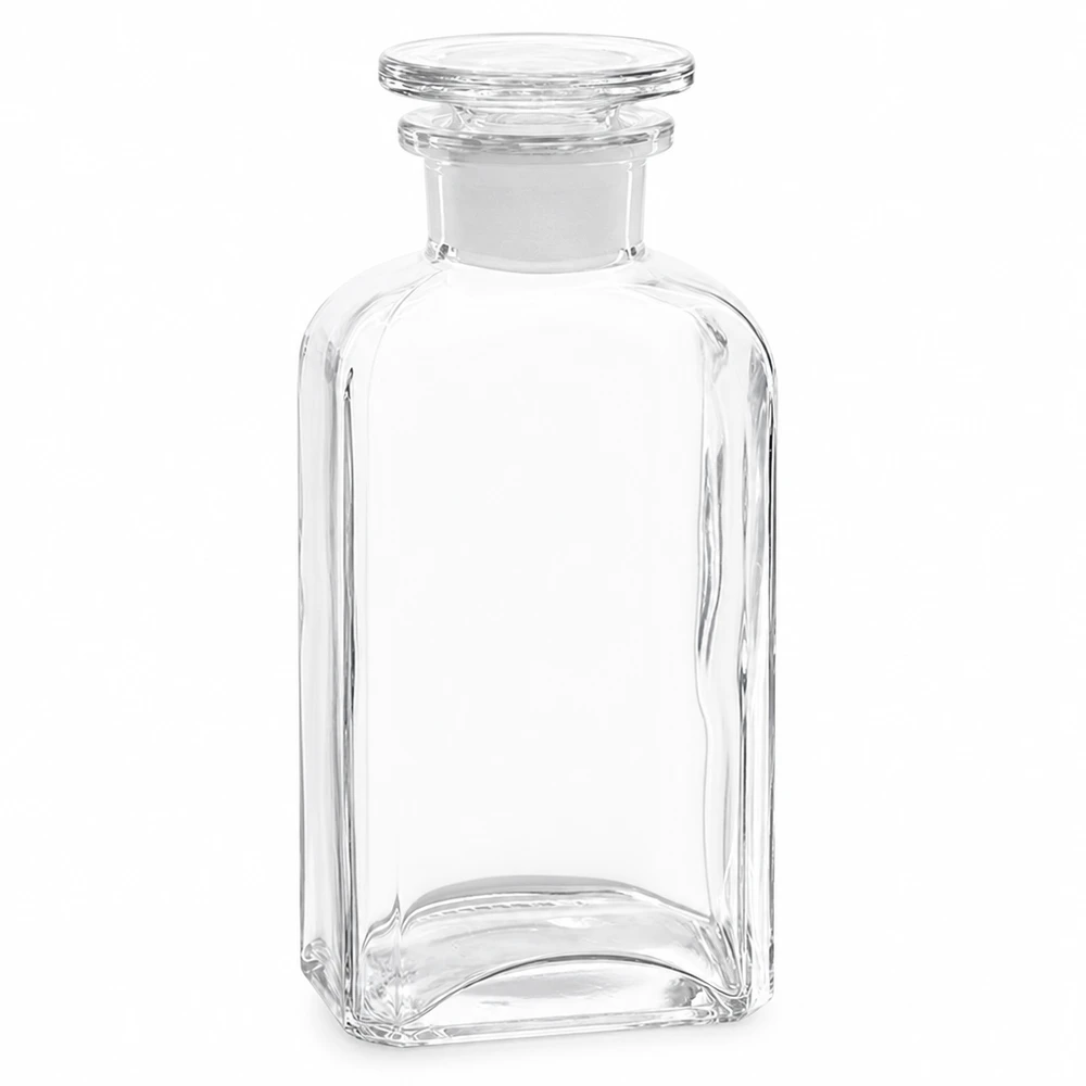 Bouteille carrée 250ml claire Bouchon en verre à col large Flacon carré de 250 ml en verre transparent à col large, idéal pour les laboratoires, les pharmacies et le stockage