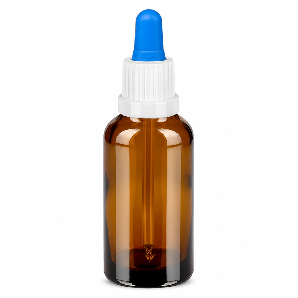 Bouteille pipette 30ml blanc/bleu OV BrownLine UT18/30 Petit flacon à pipette 30ml brun avec bouchon blanc et pointe de pipette bleue