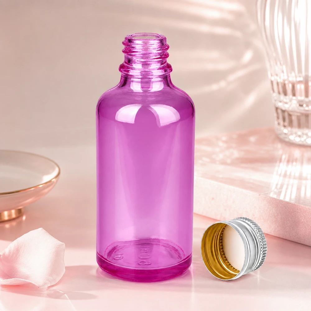 Flacon 50ml bouchon à vis 11mm alu-argent standard PurpleLine.UT18/50 Flacon d'arôme de 50 ml d'un violet élégant avec un bouchon étanche en aluminium pour une utilisation mobile