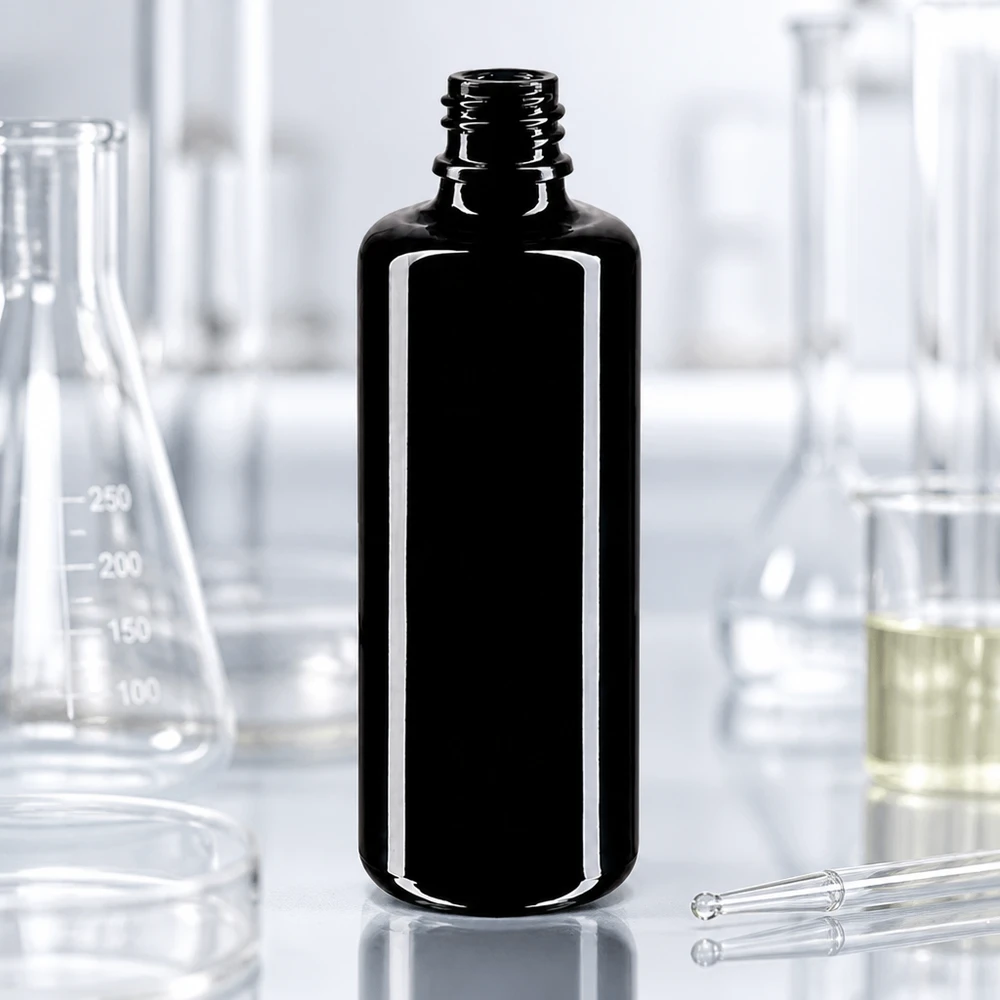 Flacon en verre violet 100 ml DIN18 (verre Miron) Bouteille Orion compacte en verre violet de 100ml avec une forme fine idéale pour les voyages et les déplacements