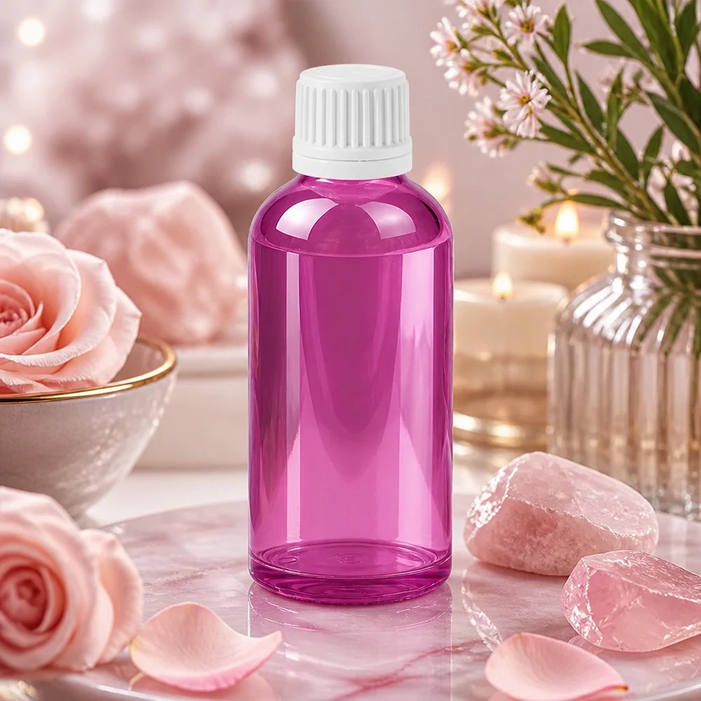Flacon 50ml bouchon à vis 11mm blanc Originalité Bouchon à vis PurpleLine UT18/50 Flacon en verre violet de 50ml avec bouchon d'inviolabilité idéal pour les sérums faits main