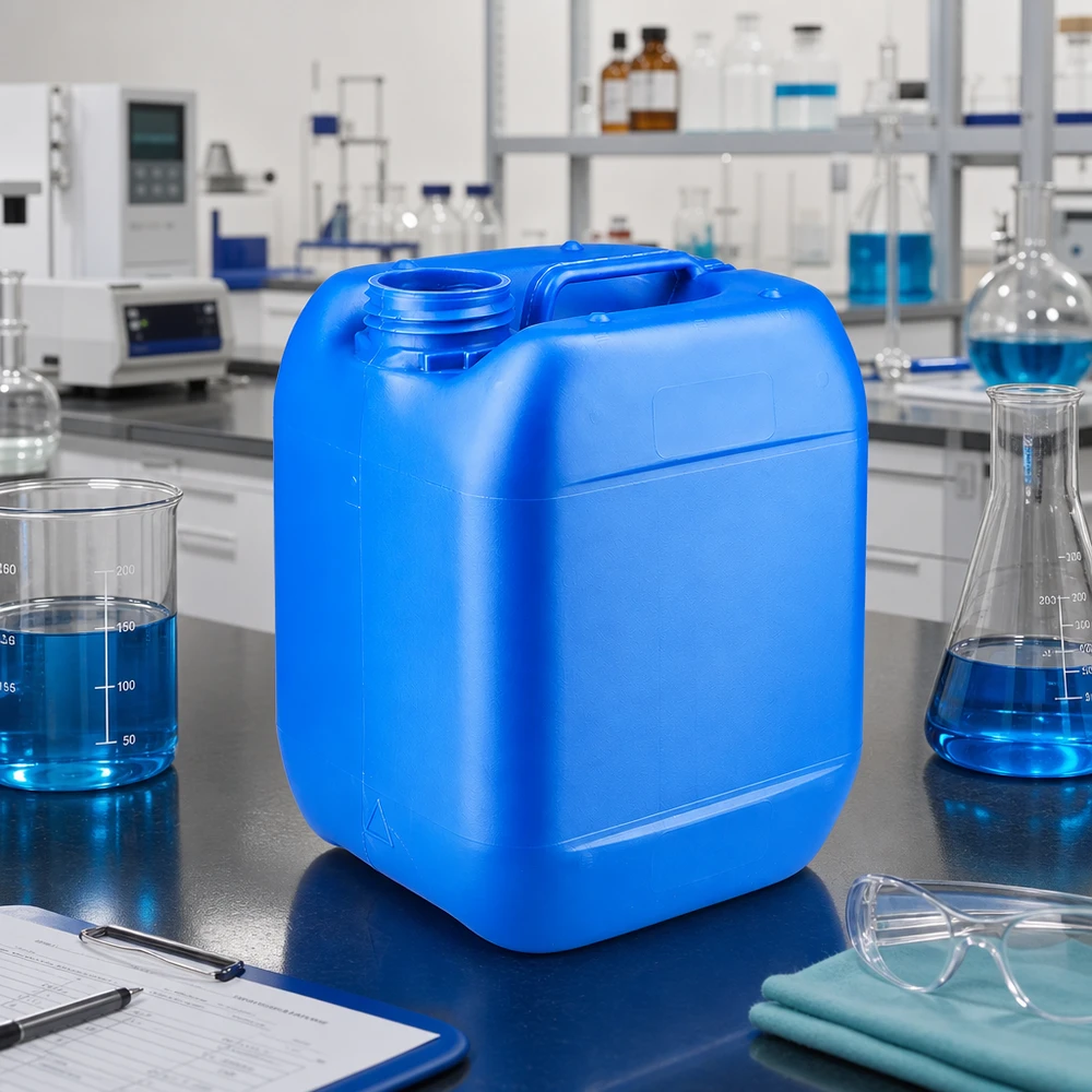 Bidon 5 litres bleu sans bouchon Bidon en plastique bleu vide de 5 L, muni d'un large bouchon à vis et d'une poignée de transport intégrée
