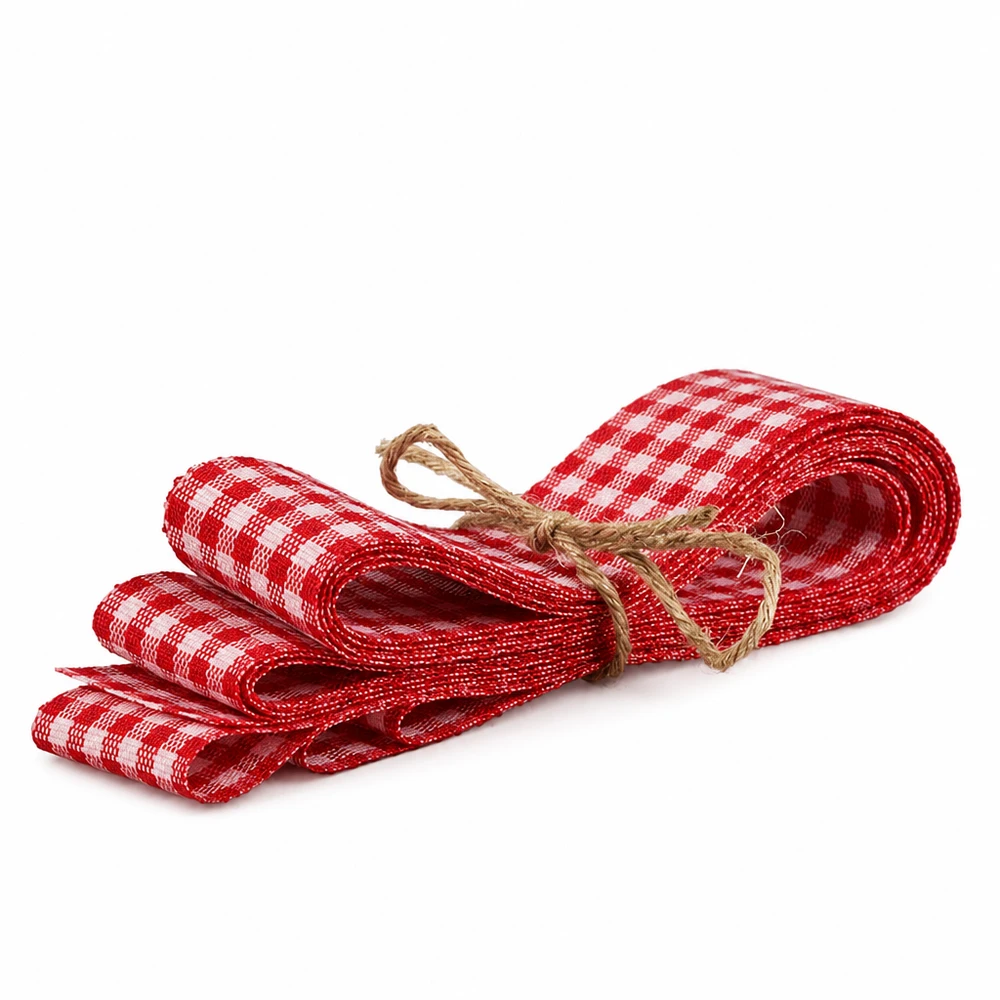 Ruban en tissu rouge/blanc 25 mm de largeur - 3 m de longueur - pour décorer... Ruban de tissu rouge et blanc à carreaux 300cm ruban de décoration avec boucle en fibres naturelles pour bricoler et décorer