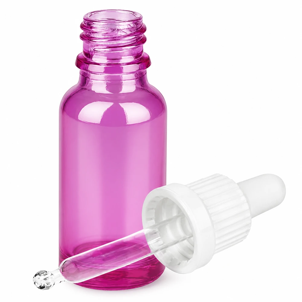 Flacon pipette 20ml blanc originalité bouchon à vis PurpleLine UT18/20 Bouteille en verre de 20 ml de haute qualité avec compte-gouttes au design pourpre élégant