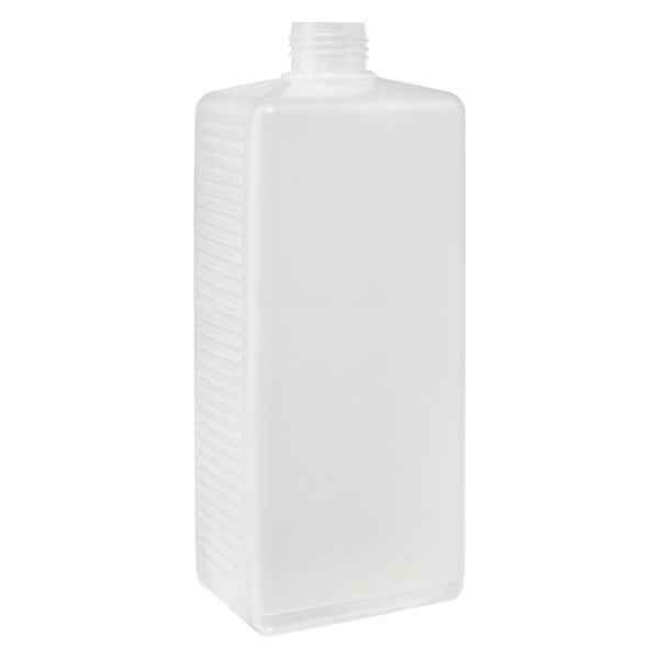Flacon carré 1000 ml en HDPE clair, ND 25 sans bouchon Flacon carré 1000 ml en HDPE clair, ND 25 sans bouchon