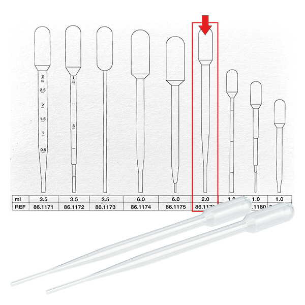 Pipette de transfert, volume nominal : 2 ml, (Lxl) : 154 x 11 mm, Mate