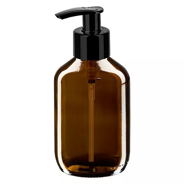 Flacon médical de 200ml brun, avec pompe distributrice noire ApoGl Flacon médical de 200ml brun, avec pompe distributrice noire ApoGl