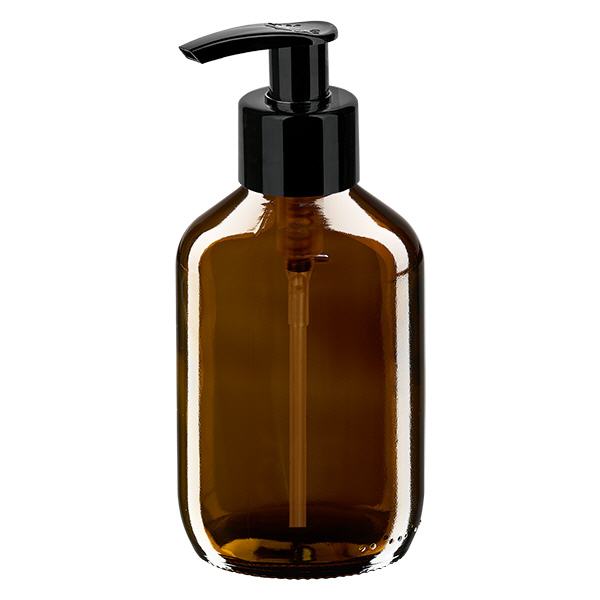 Flacon médical de 200ml brun, avec pompe distributrice noire ApoGl
