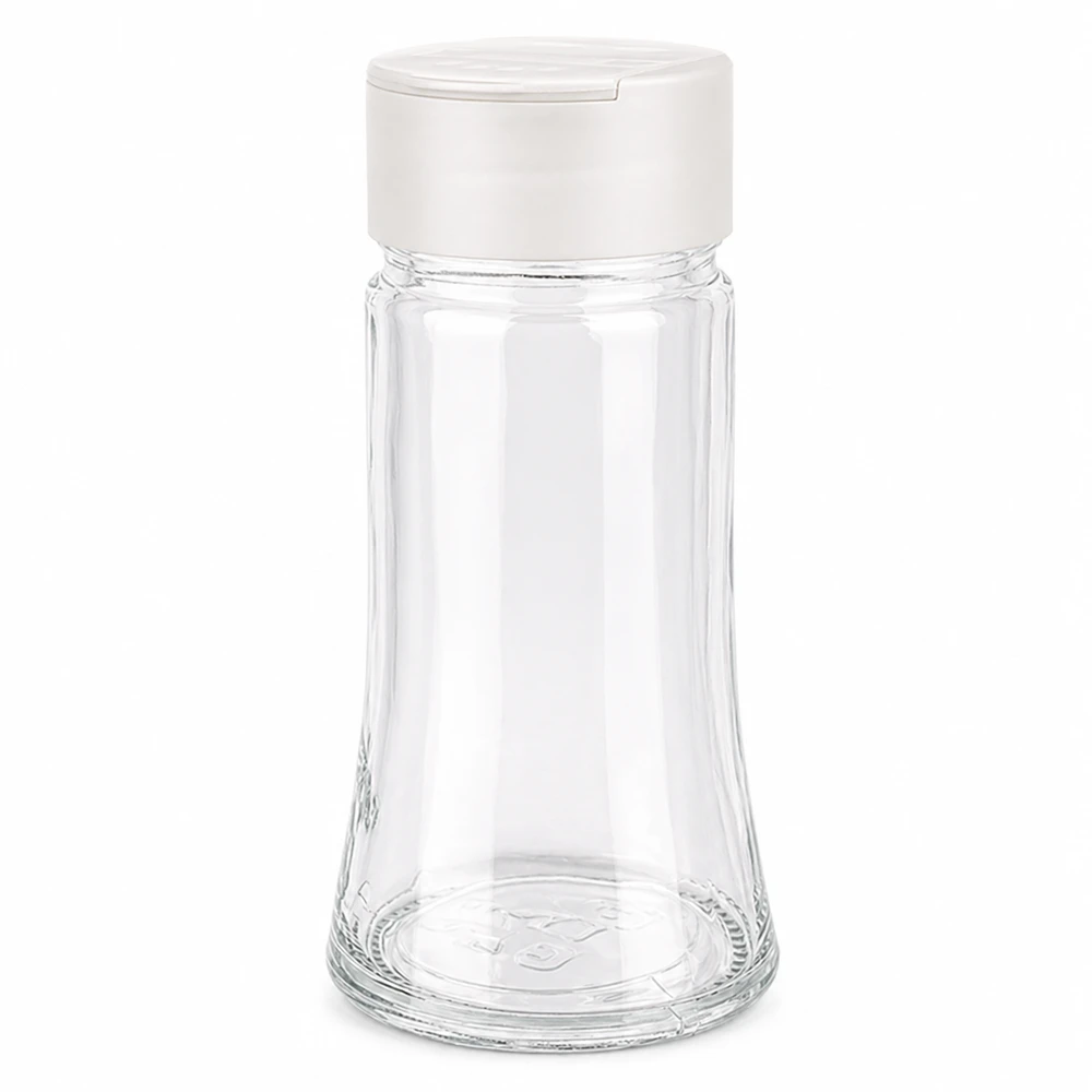 Pot à sel/épices 95 ml avec double saupoudreuse, blanc Bocal à sel vide de 95 ml avec couvercle en plastique blanc et double fonction de saupoudrage