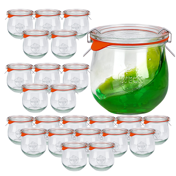 Set de 24 bocaux Weck 370ml verre tulipe avec 24 couvercles en verre Set de 24 bocaux Weck 370ml verre tulipe avec 24 couvercles en verre