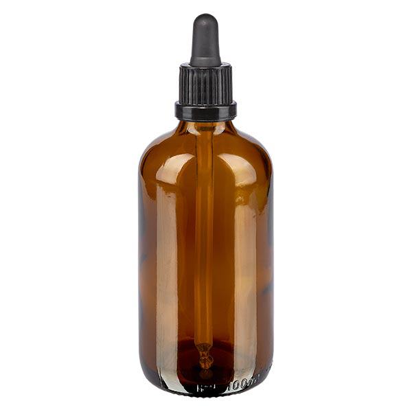 Flacon à pipette brun 100 ml + pipette noire à système d'inviolabilité