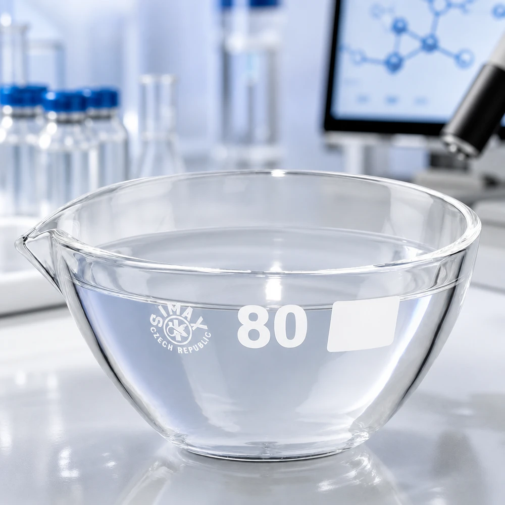 Capsule d’évaporation 90 ml en verre borosilicate, avec bec verseur Bol en borosilicate polyvalent de 90 ml avec bec verseur pour la distillation et la concentration de solutions
