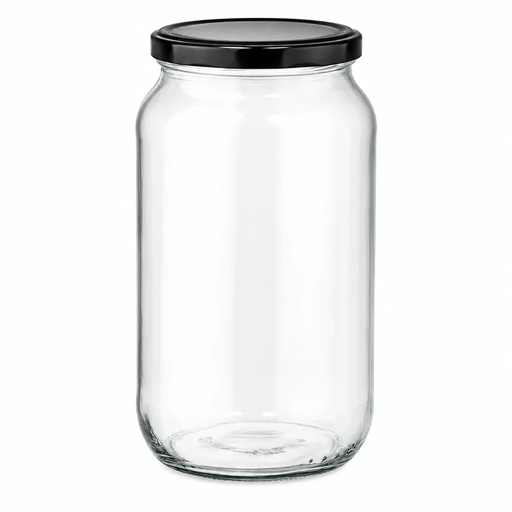 Bocal rond de 1062ml avec couvercle noir BasicSeal - bocal vide en verre transparent pour aliments et conservation