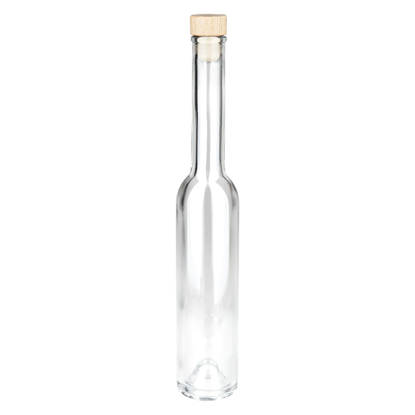Bouteille en verre 200 ml « Hugo » avec bouchon en bois UNiTWIST®