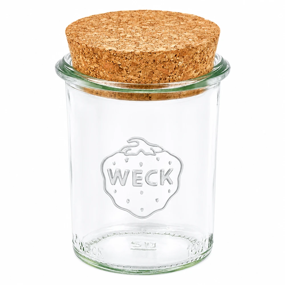 WECK Bocal en verre 160ml RR60 avec bouchon en liège naturel Bocal à conserves en verre transparent