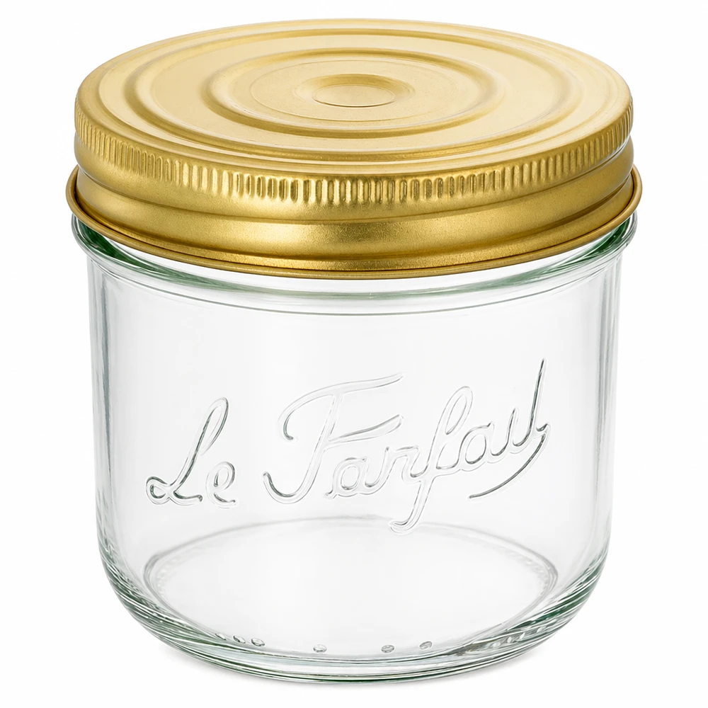 Le Parfait® Familia Wiss 350 g Ø100 mm bocal Pot de 415 ml Familia Wiss avec couvercle doré à visser et estampillé Le Parfait pour la mise en conserve et la conservation.
